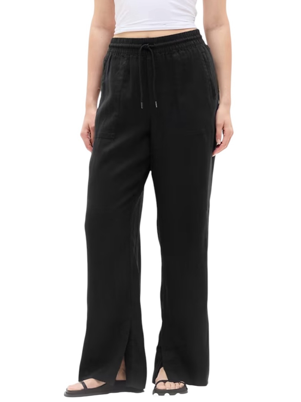 Athleta Retreat Linen High Rise Wide Leg Pant – Black - Size Small Petite (SP)